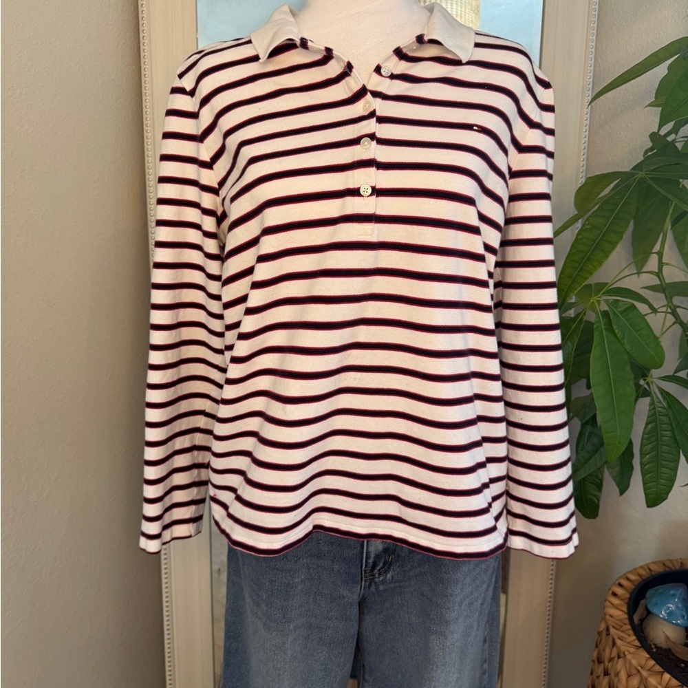 Tommy Hilfiger Red and White Striped Polo